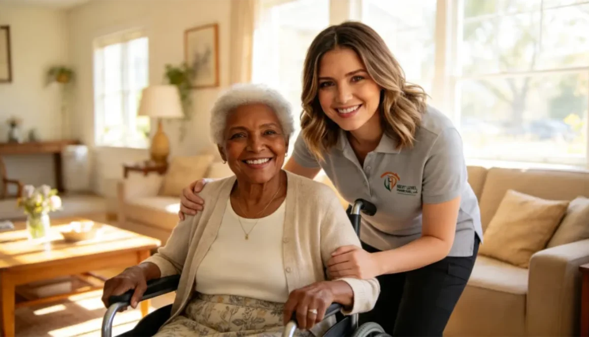 Professional caregiver assisting a senior at home in Howard County, Maryland